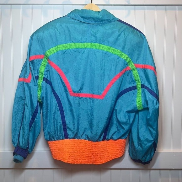 Vtg 80s East West Neon Windbreaker Retro Funky Fresh Prince Jacket Ski Fun Snow - Picture 2 of 7